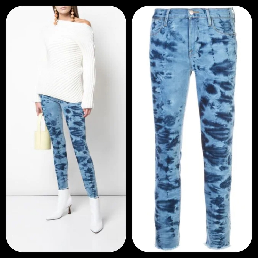 Frame Denim le high skinny tie dye stretch jeans Mid high rise waist ankle crop